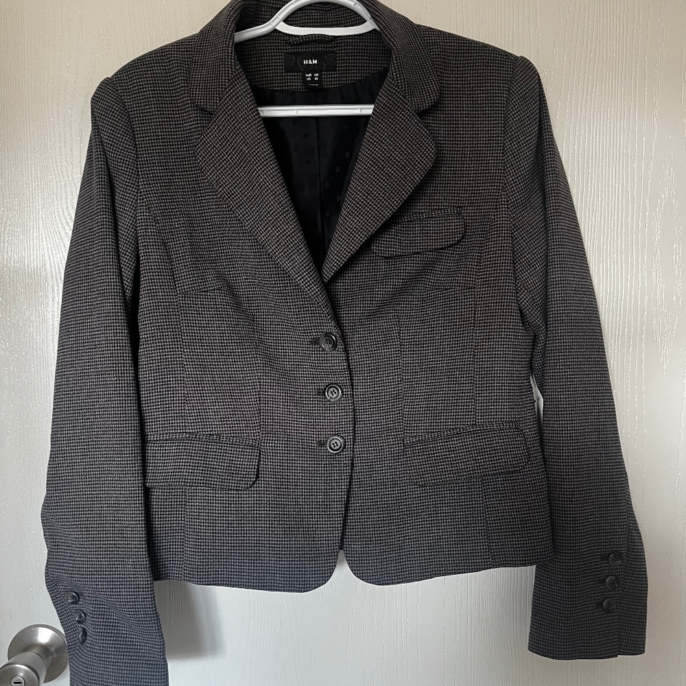 H&M Cropped Houndstooth Blazer Soft Size 10
